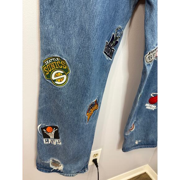 Vintage RARE Y2K Unk Denim NBA Jeans NBA Team Logo Patches Men Size 40 - Picture 3 of 13